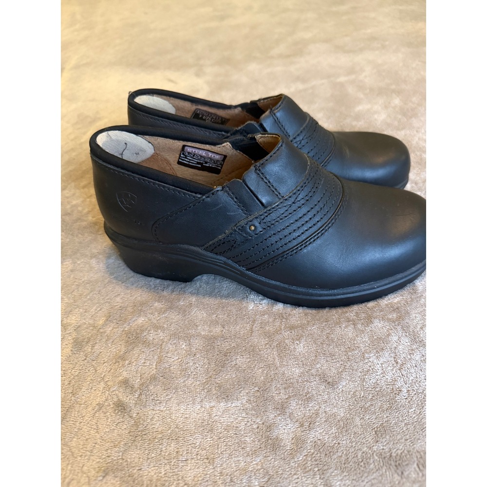 Ariat Safety Clog Womens 8B Black Leather Steel Toe Slip Resistant Work Shoes
